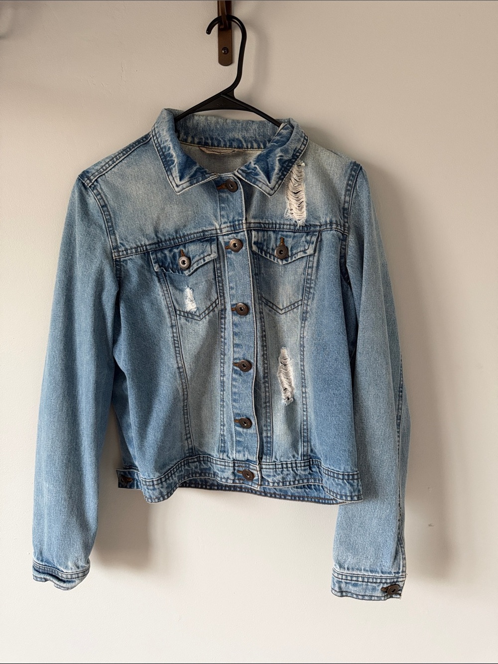 Light Blue Wash Distressed Denim Jacket - Highway Jeans